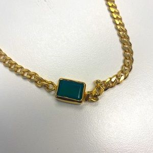 Real silver chain coated with 21k gold and emerald stone